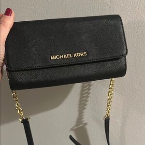 Michael Kors Black and Gold Crossbody Bag with Chain Strap